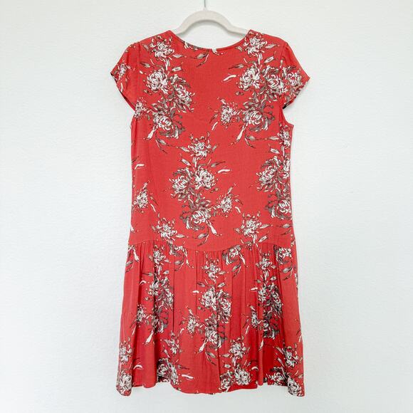 Garnet Hill Womens Dress Sz 6 Rust Floral V-Neck Cap Sleeve Tiered‎ Boho Cottage - Picture 6 of 7